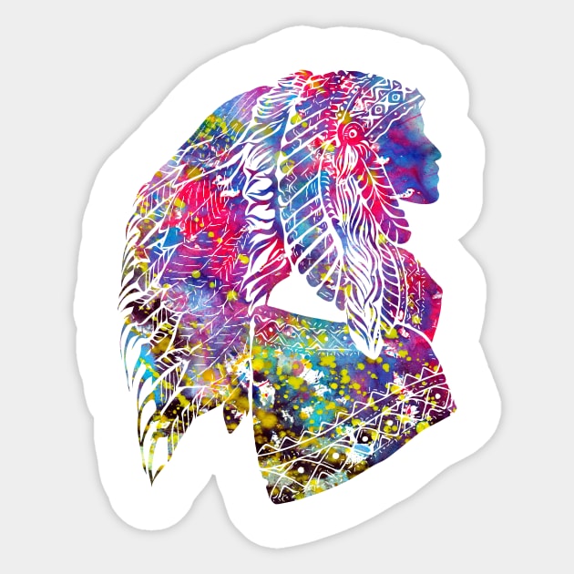 Native American Woman Sticker by erzebeth